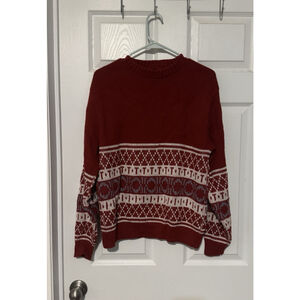 Vintage Pine State Wool Blend V-Neck Red White Christmas Argyle Sweater XL USA